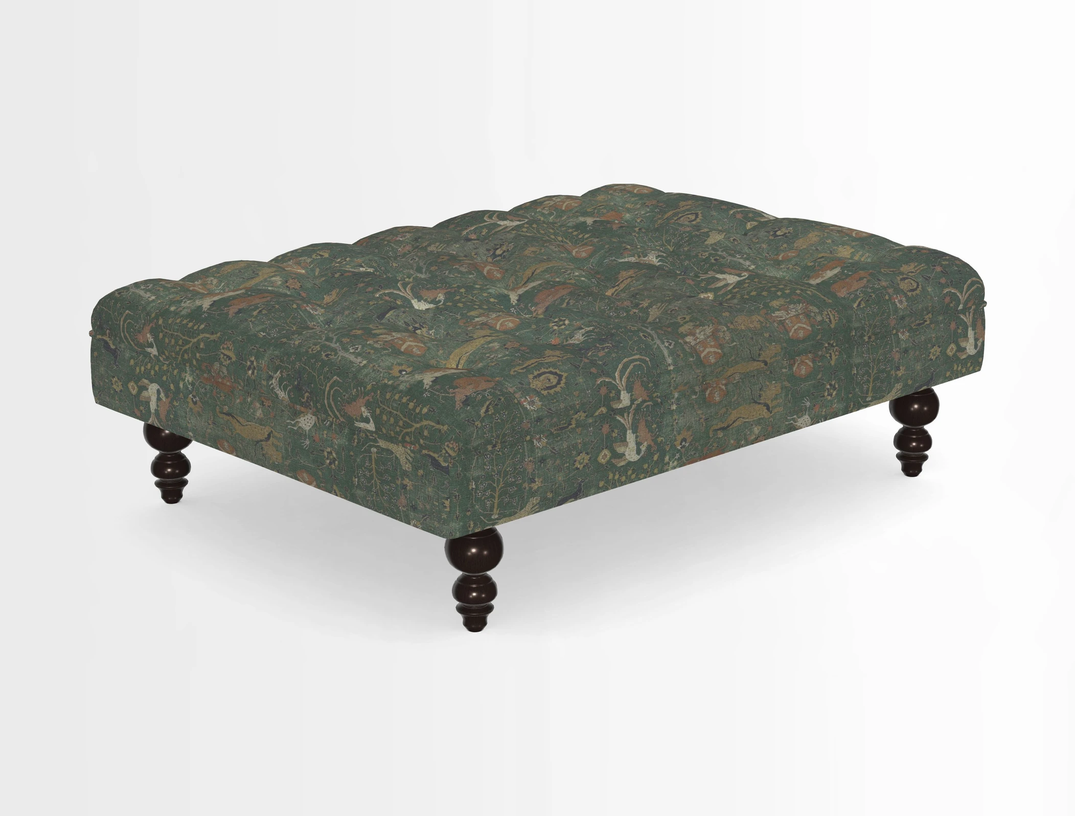Bedham Footstool in RHS Gertrude Jekyll Lattice Green Alwinton 3 Seater Sofa in RHS Collection on Velvet William Hooker