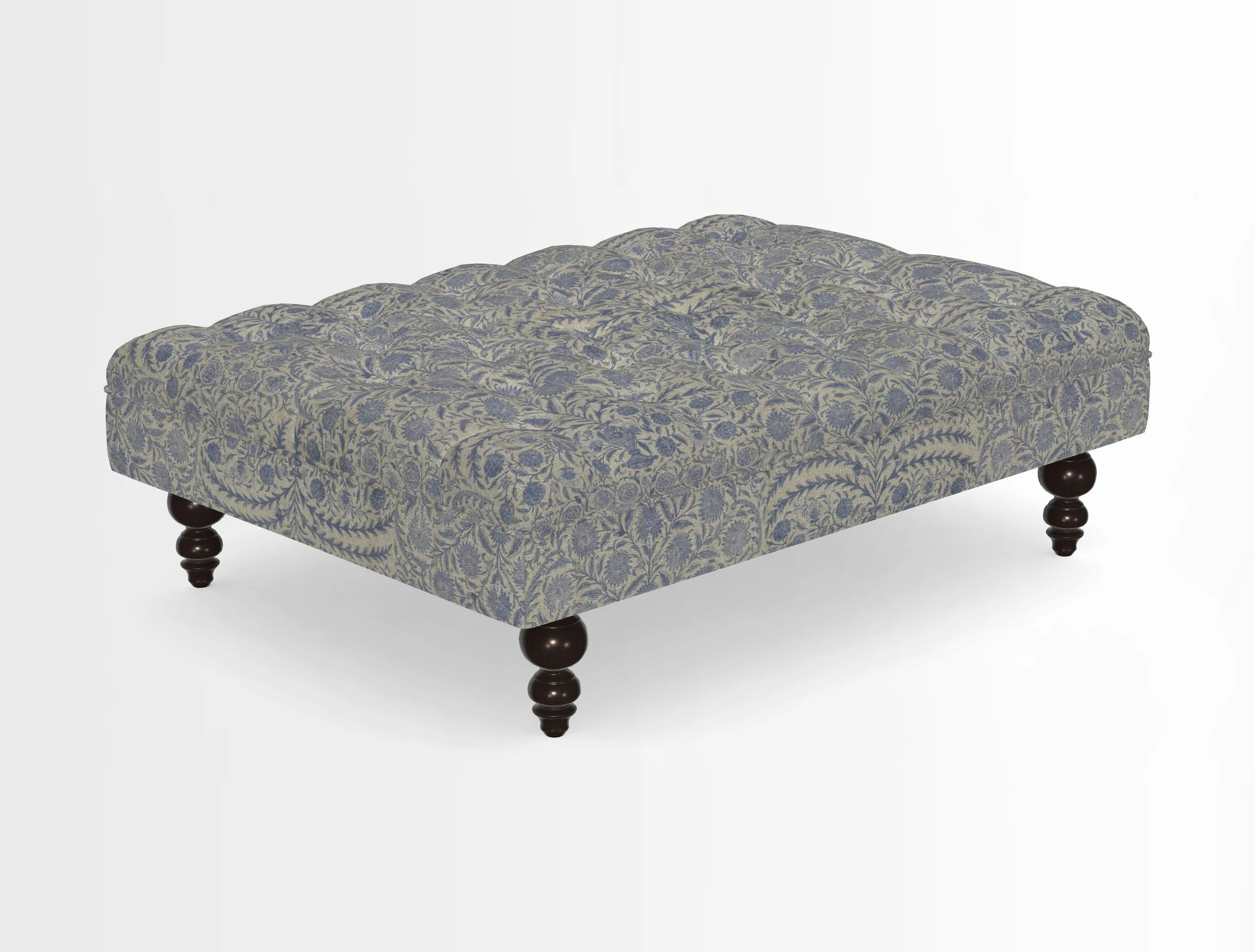 Bedham Footstool in RHS Gertrude Jekyll Lattice Green Alwinton 3 Seater Sofa in RHS Collection on Velvet William Hooker