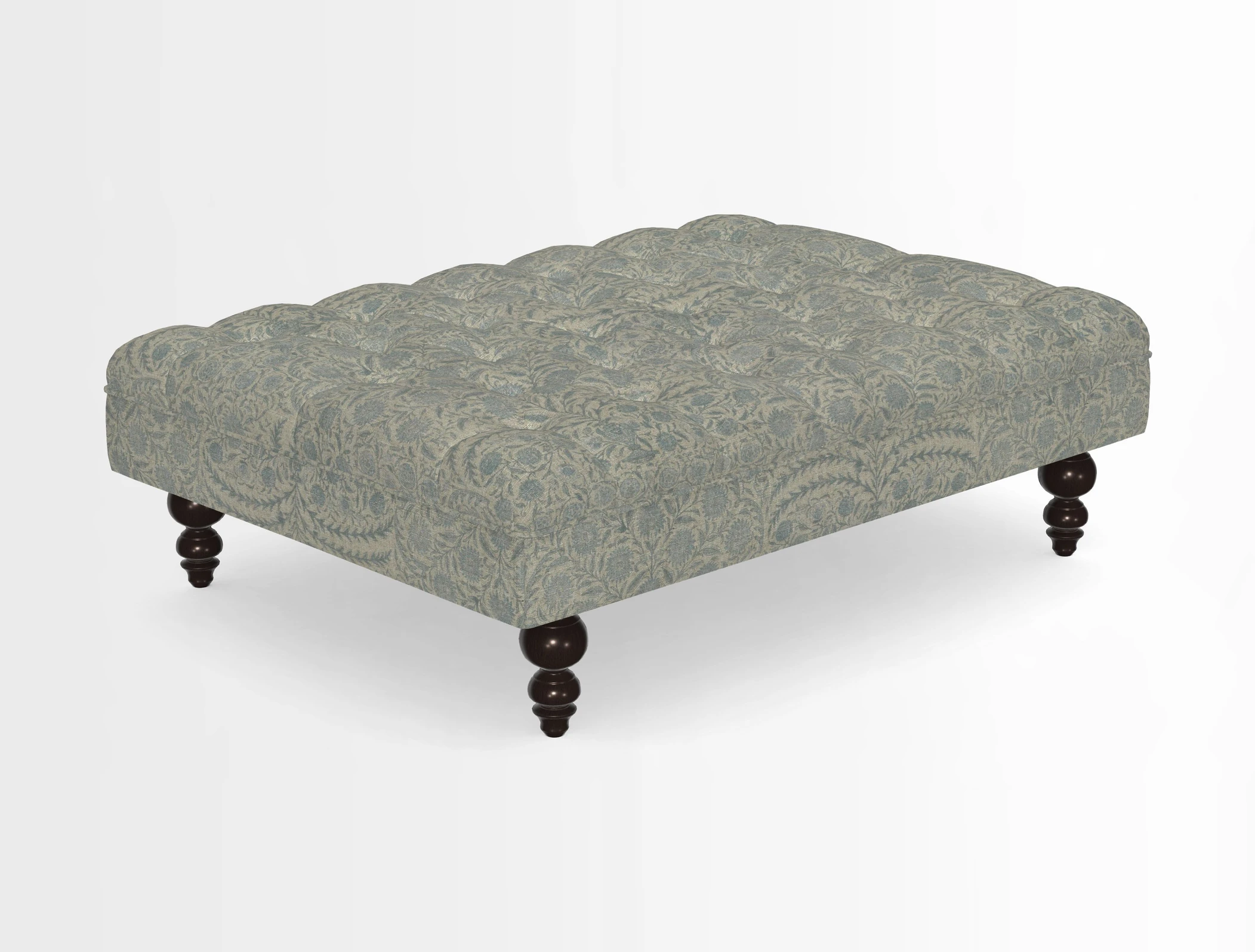 Bedham Footstool in RHS Gertrude Jekyll Lattice Green Alwinton 3 Seater Sofa in RHS Collection on Velvet William Hooker