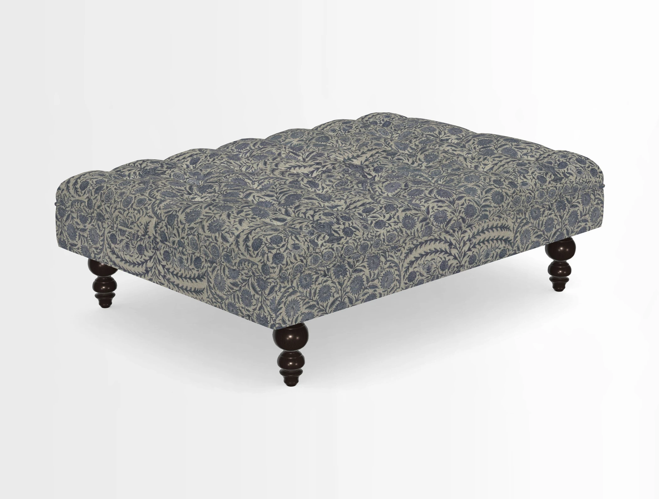Bedham Footstool in RHS Gertrude Jekyll Lattice Green Alwinton 3 Seater Sofa in RHS Collection on Velvet William Hooker