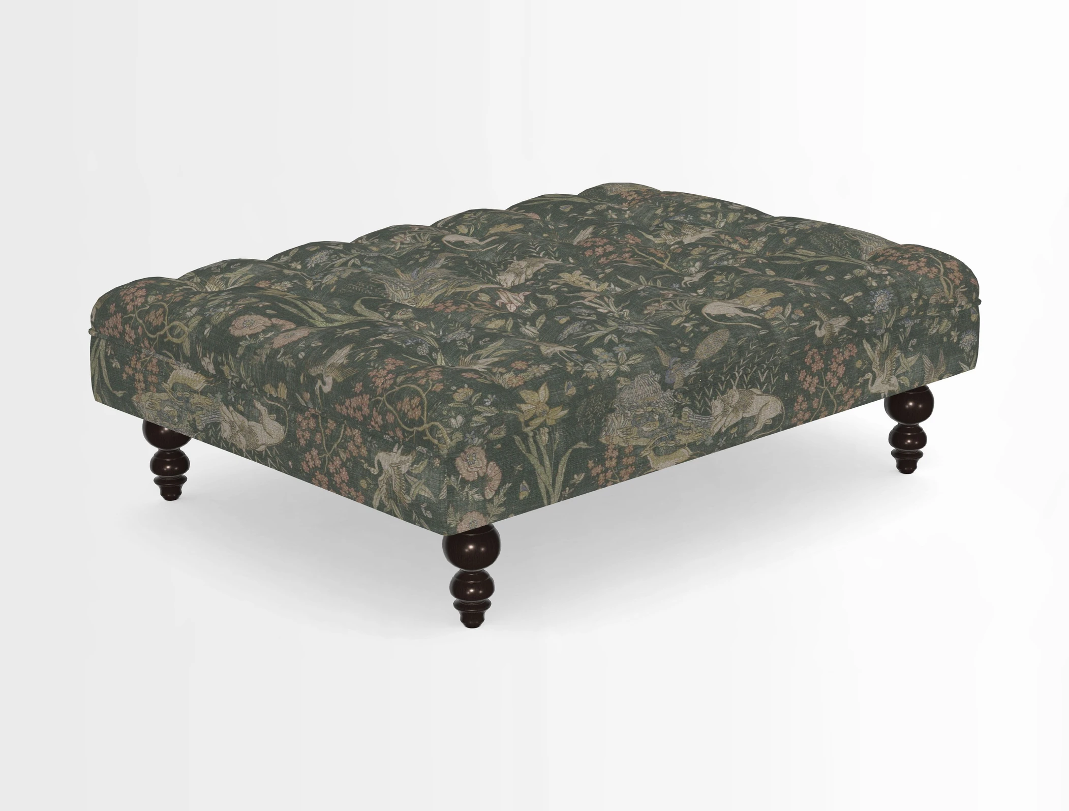 Bedham Footstool in RHS Gertrude Jekyll Lattice Green Alwinton 3 Seater Sofa in RHS Collection on Velvet William Hooker