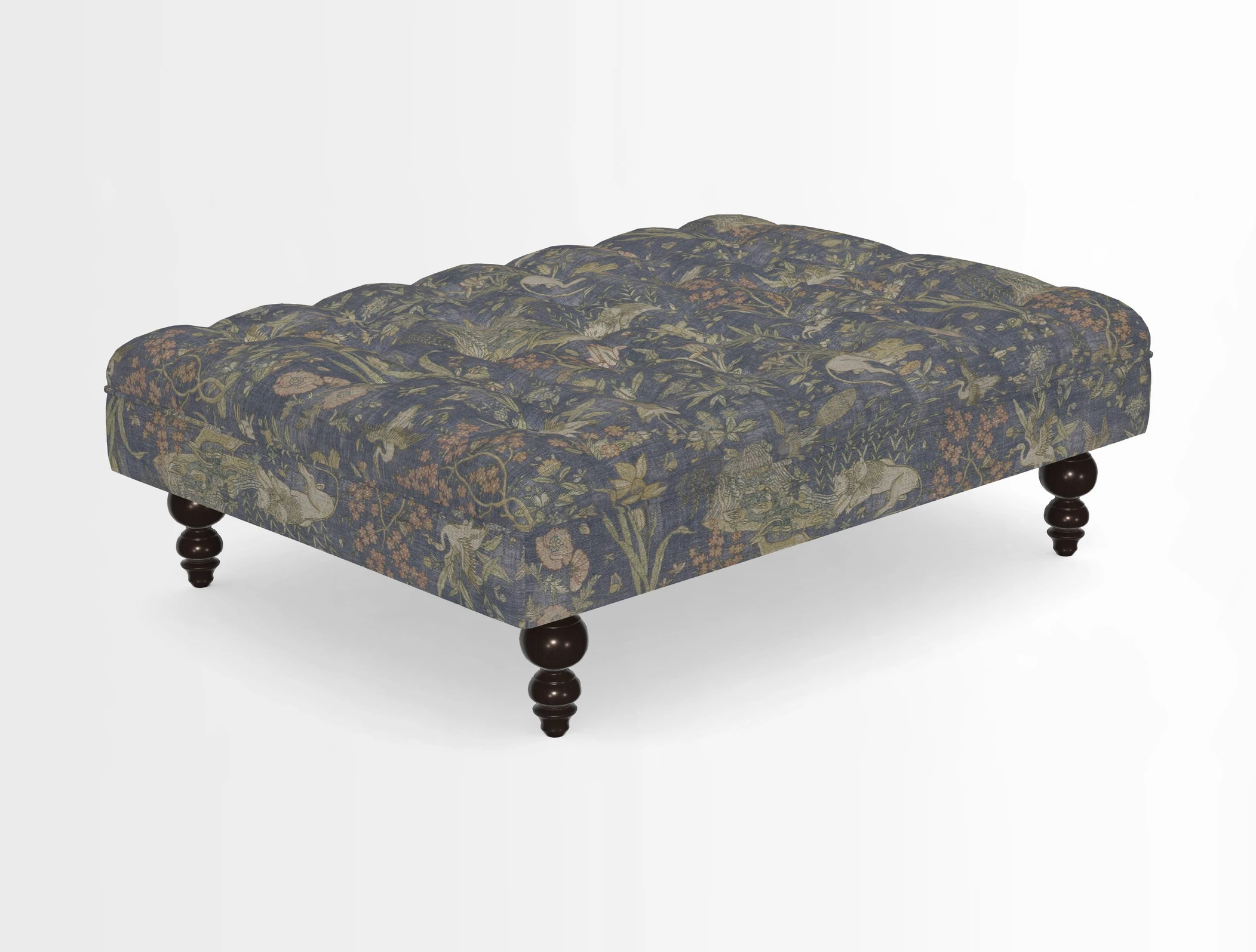Bedham Footstool in RHS Gertrude Jekyll Lattice Green Alwinton 3 Seater Sofa in RHS Collection on Velvet William Hooker