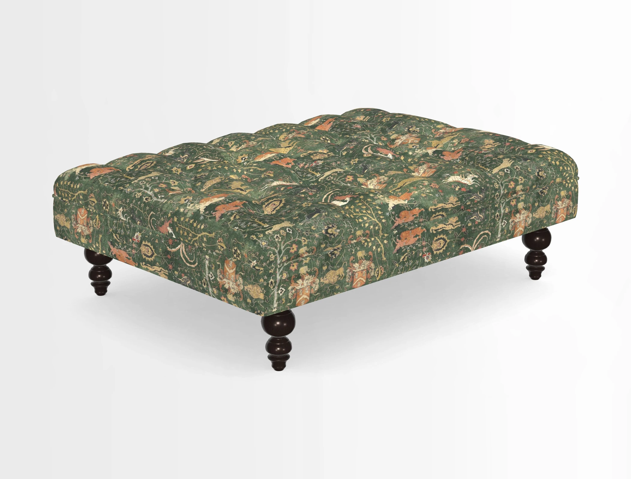 Bedham Footstool in RHS Gertrude Jekyll Lattice Green Alwinton 3 Seater Sofa in RHS Collection on Velvet William Hooker
