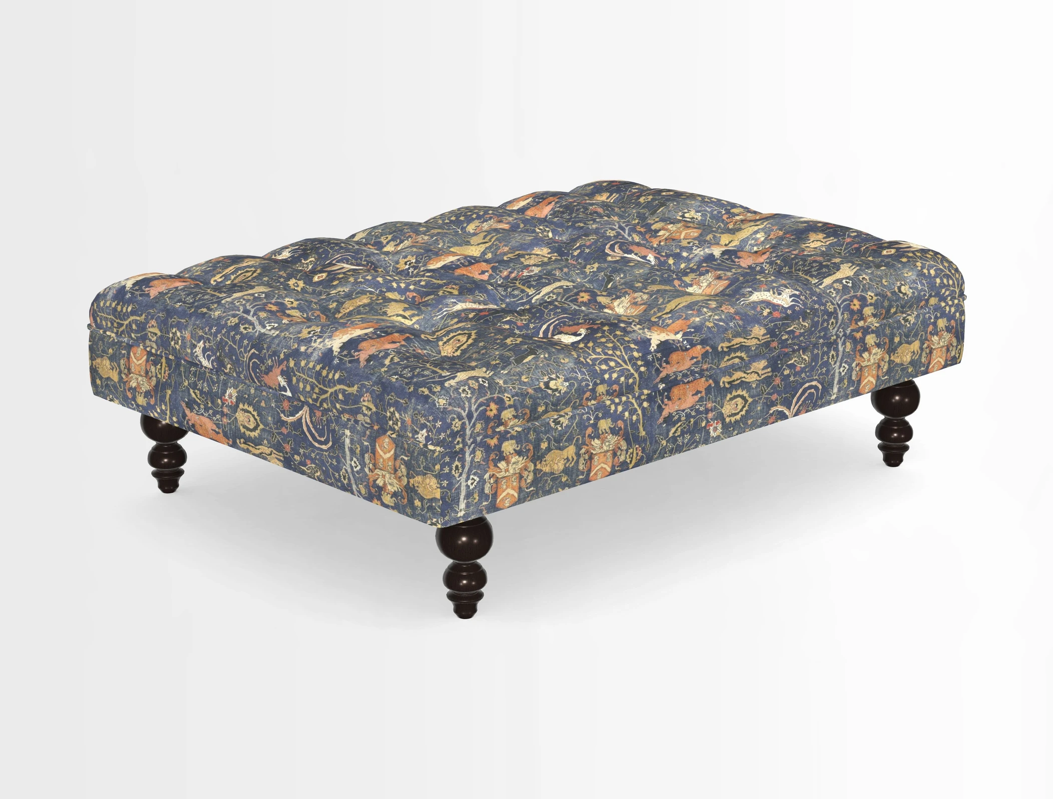 Bedham Footstool in RHS Gertrude Jekyll Lattice Green Alwinton 3 Seater Sofa in RHS Collection on Velvet William Hooker