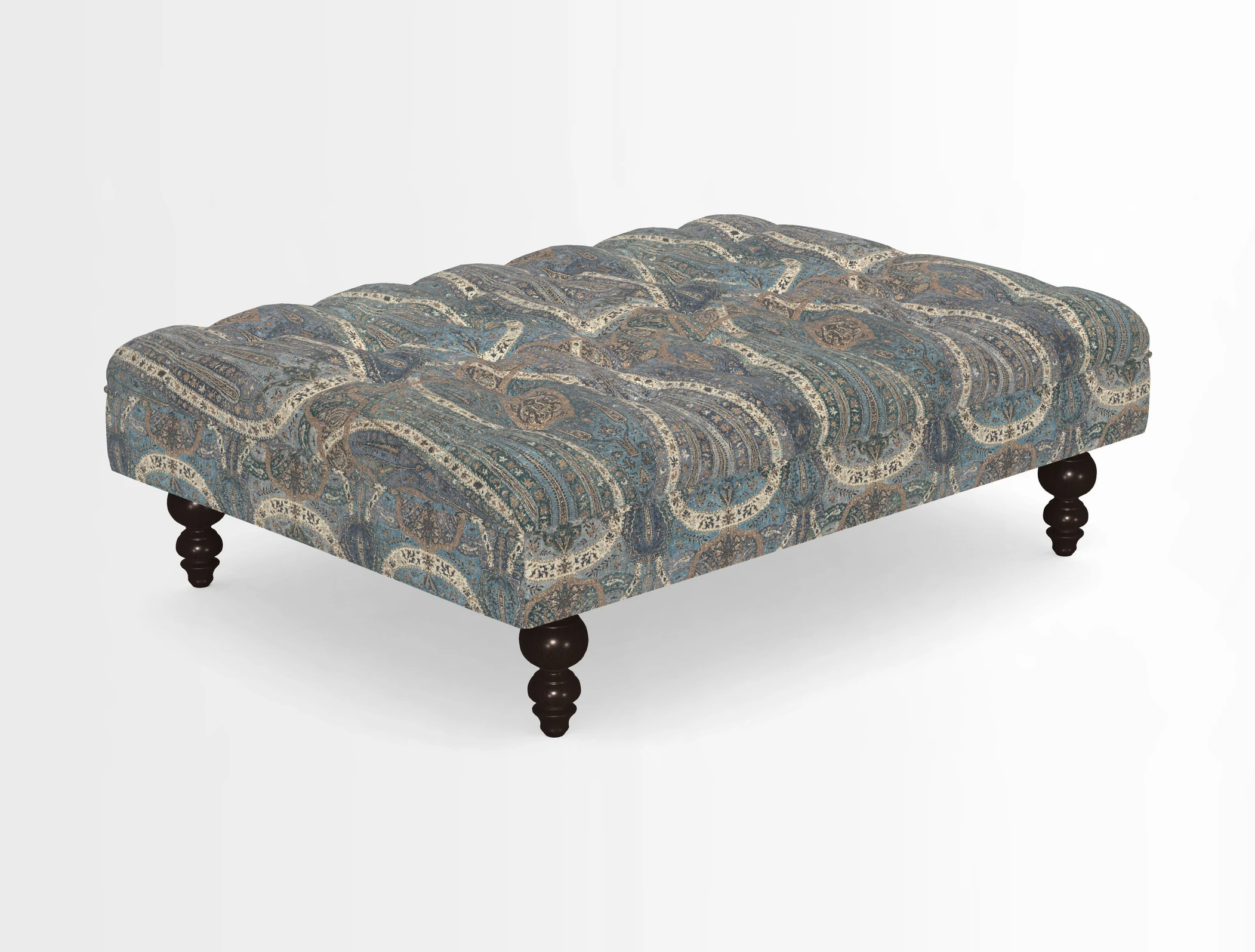 Bedham Footstool in RHS Gertrude Jekyll Lattice Green Alwinton 3 Seater Sofa in RHS Collection on Velvet William Hooker