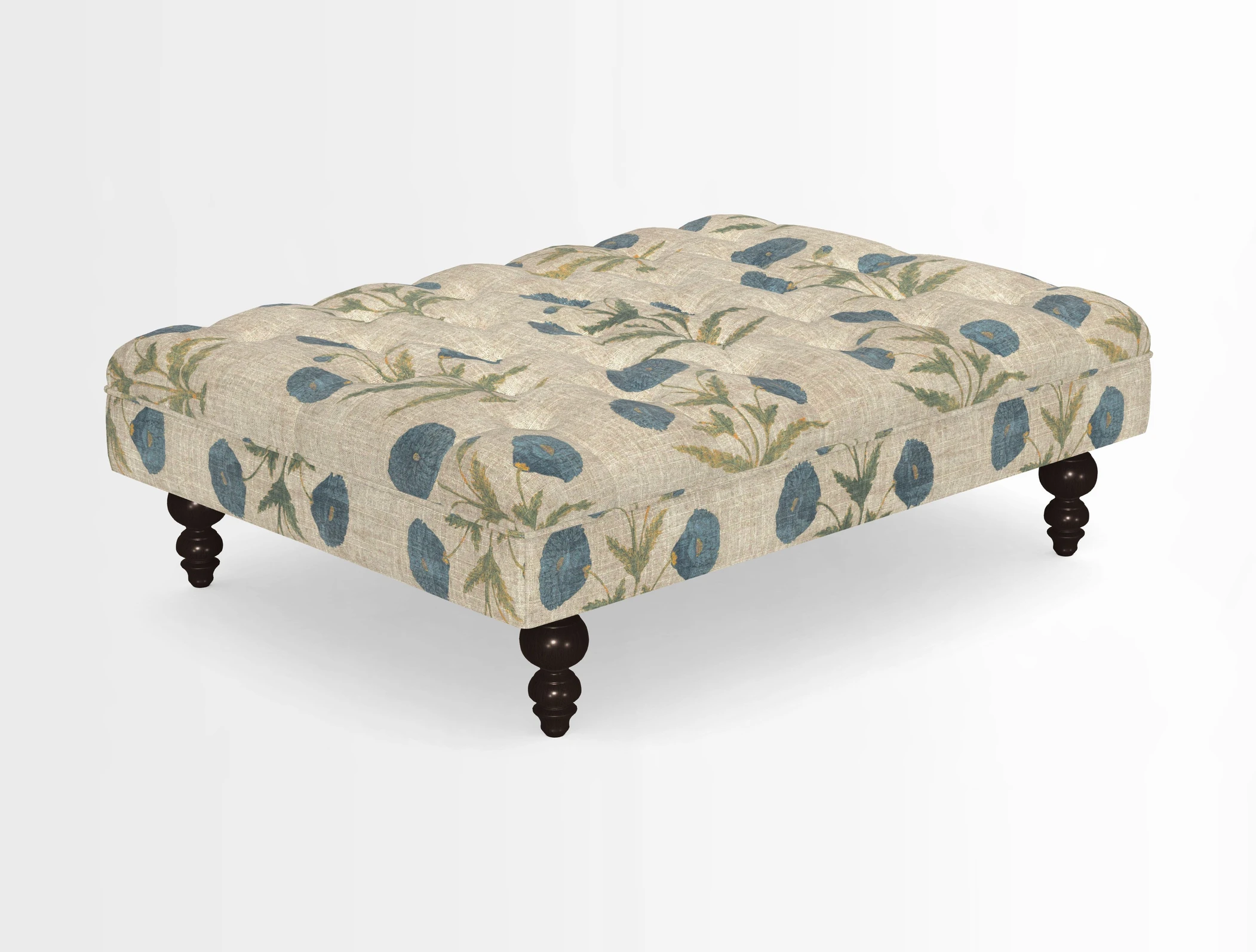 Bedham Footstool in RHS Gertrude Jekyll Lattice Green Alwinton 3 Seater Sofa in RHS Collection on Velvet William Hooker