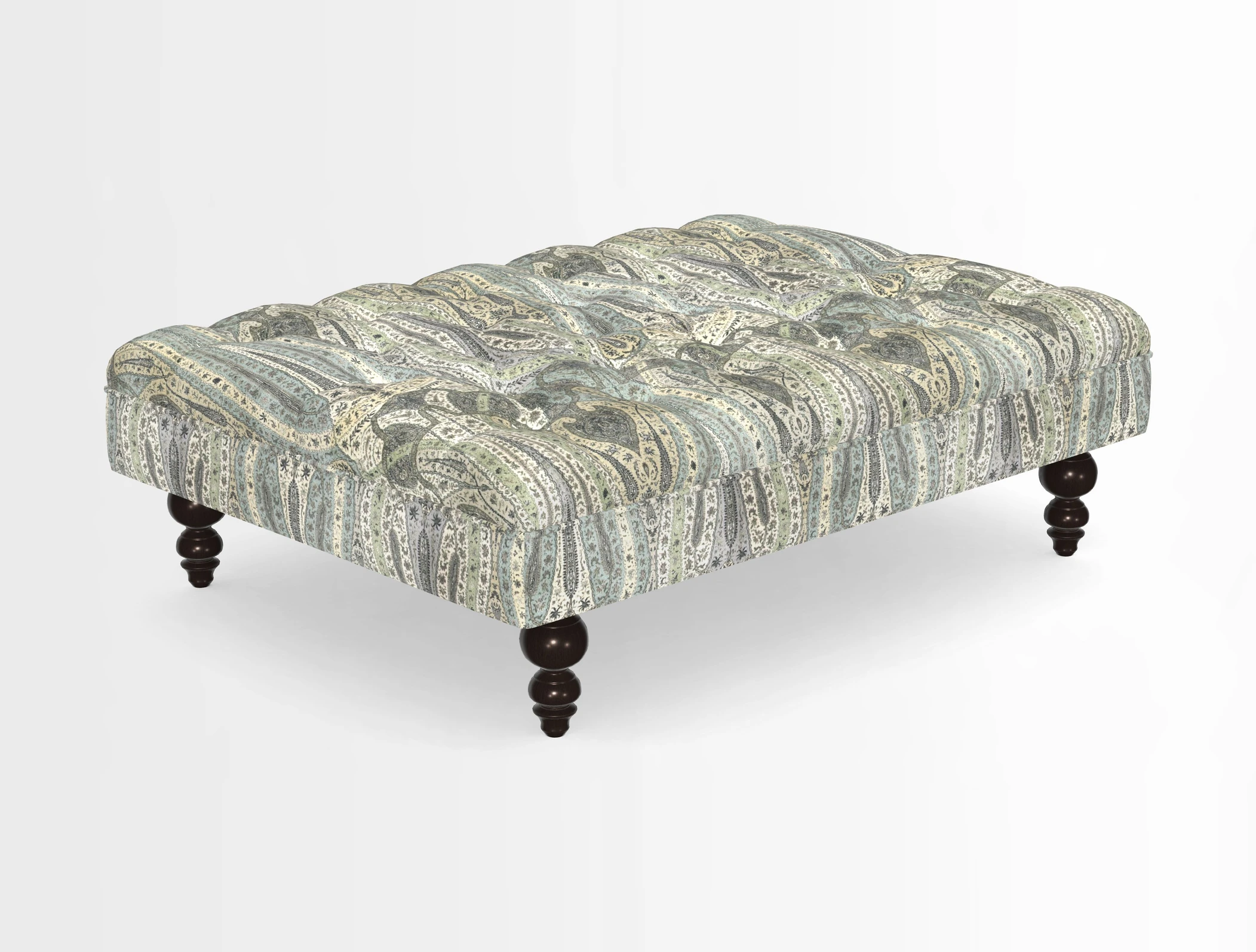 Bedham Footstool in RHS Gertrude Jekyll Lattice Green Alwinton 3 Seater Sofa in RHS Collection on Velvet William Hooker