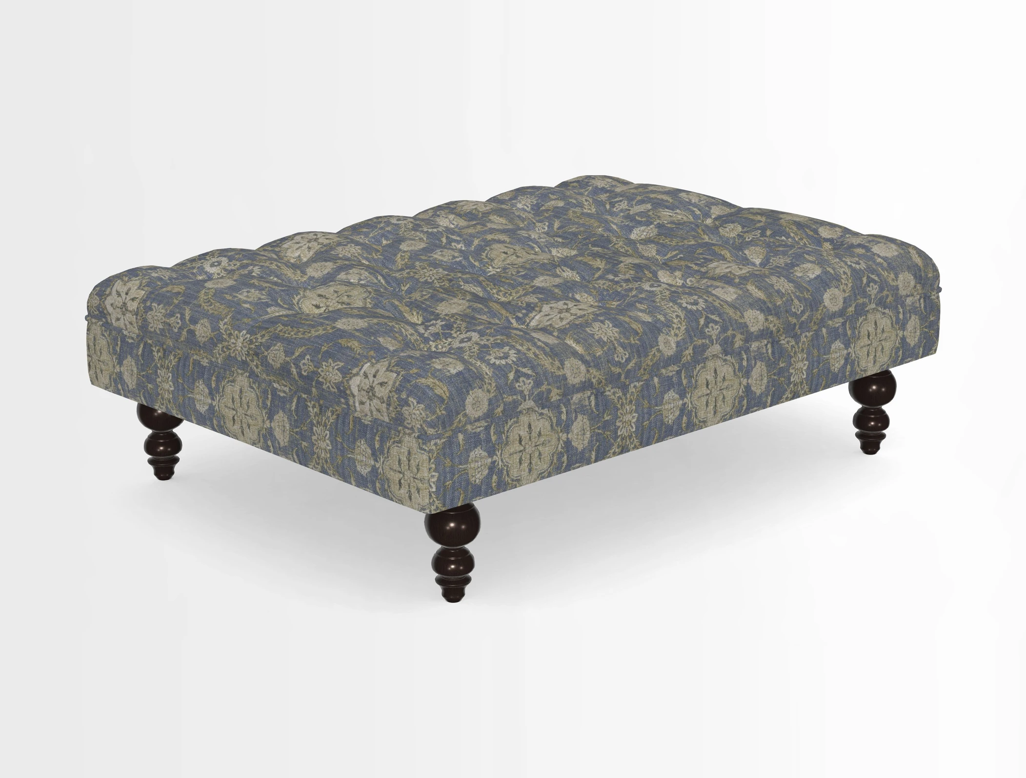 Bedham Footstool in RHS Gertrude Jekyll Lattice Green Alwinton 3 Seater Sofa in RHS Collection on Velvet William Hooker
