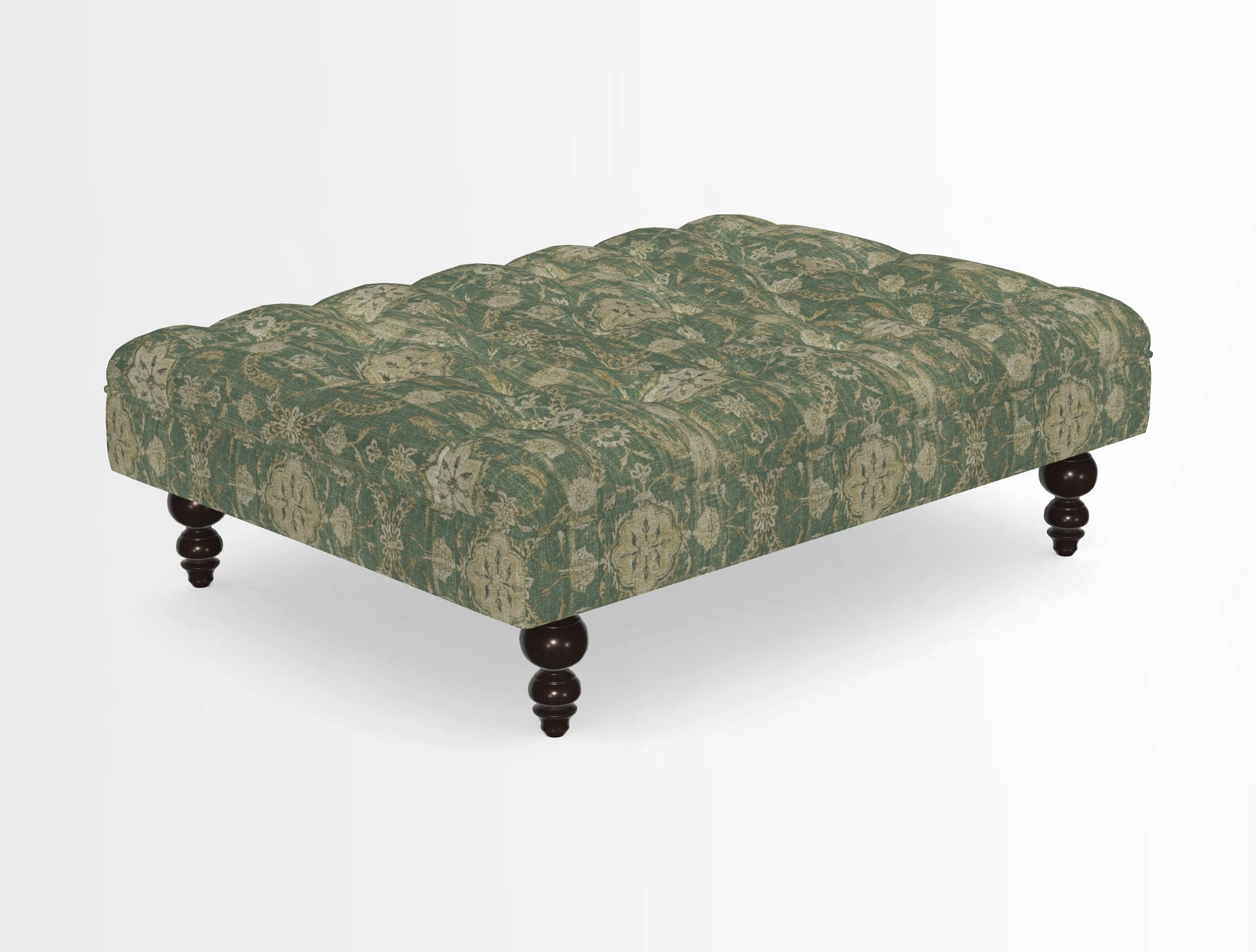 Bedham Footstool in RHS Gertrude Jekyll Lattice Green Alwinton 3 Seater Sofa in RHS Collection on Velvet William Hooker
