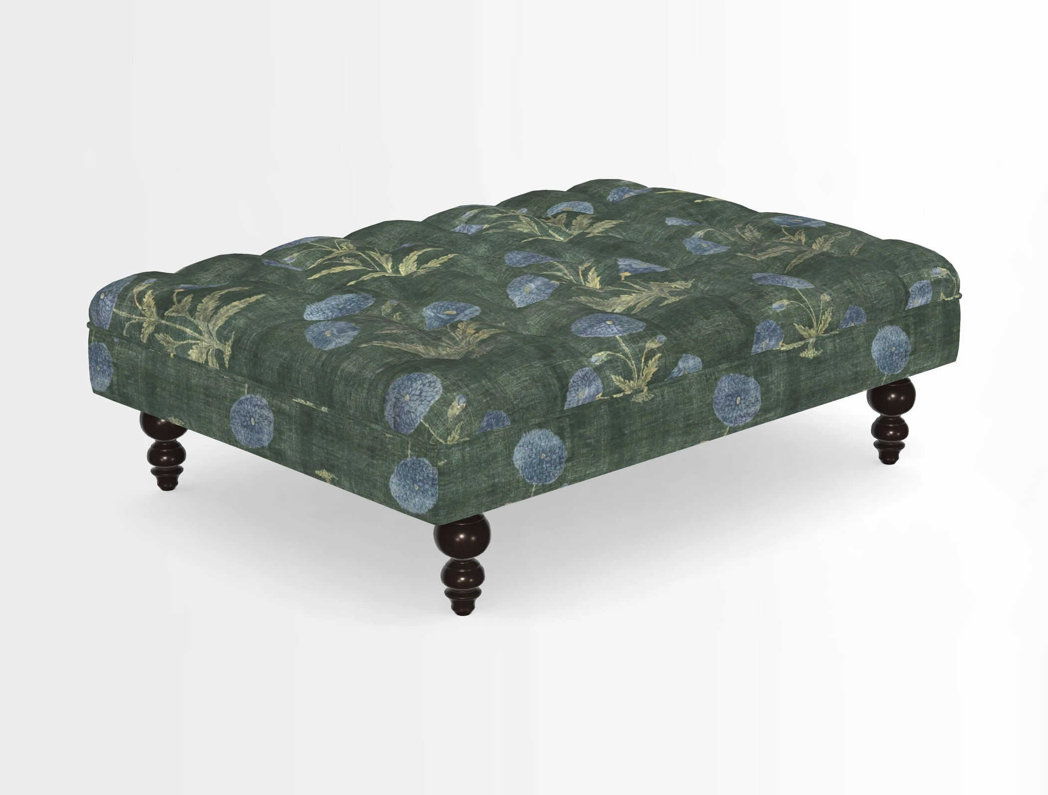 Bedham Footstool in RHS Gertrude Jekyll Lattice Green Alwinton 3 Seater Sofa in RHS Collection on Velvet William Hooker