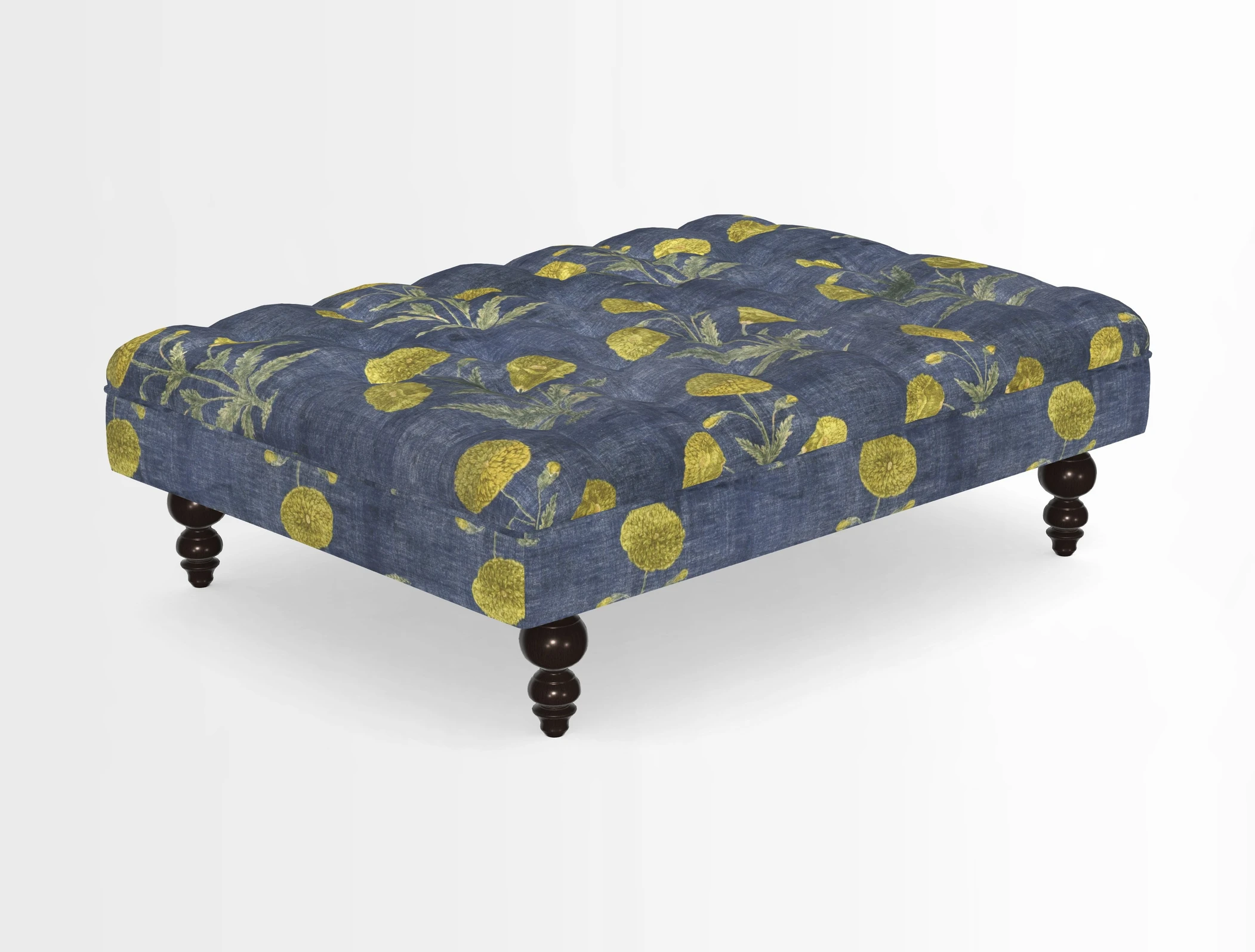 Bedham Footstool in RHS Gertrude Jekyll Lattice Green Alwinton 3 Seater Sofa in RHS Collection on Velvet William Hooker