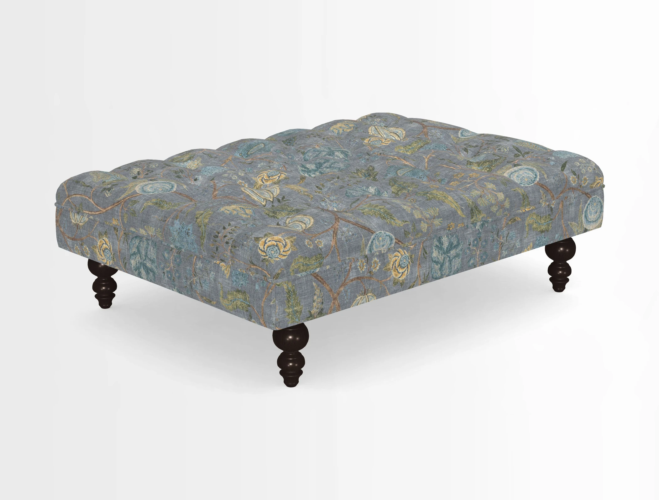 Bedham Footstool in RHS Gertrude Jekyll Lattice Green Alwinton 3 Seater Sofa in RHS Collection on Velvet William Hooker