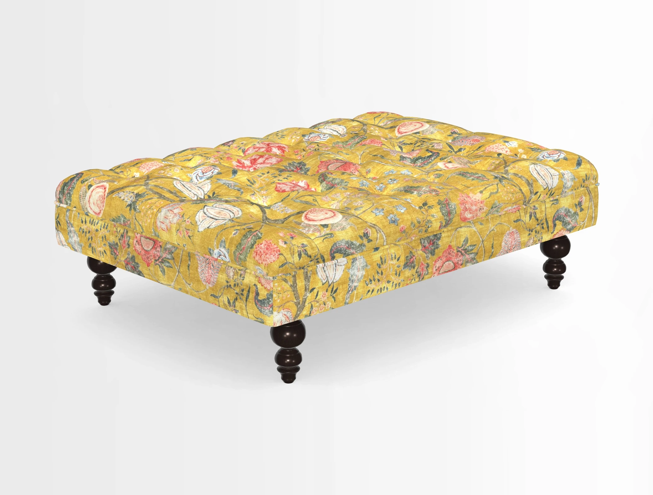 Bedham Footstool in RHS Gertrude Jekyll Lattice Green Alwinton 3 Seater Sofa in RHS Collection on Velvet William Hooker