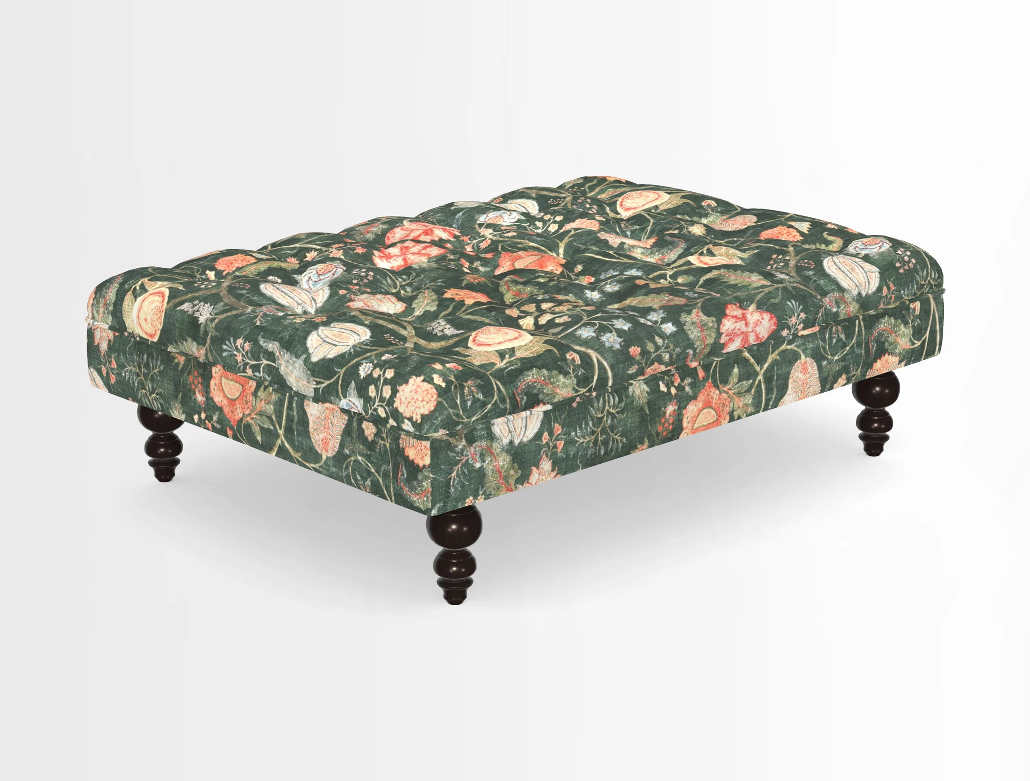 Bedham Footstool in RHS Gertrude Jekyll Lattice Green Alwinton 3 Seater Sofa in RHS Collection on Velvet William Hooker