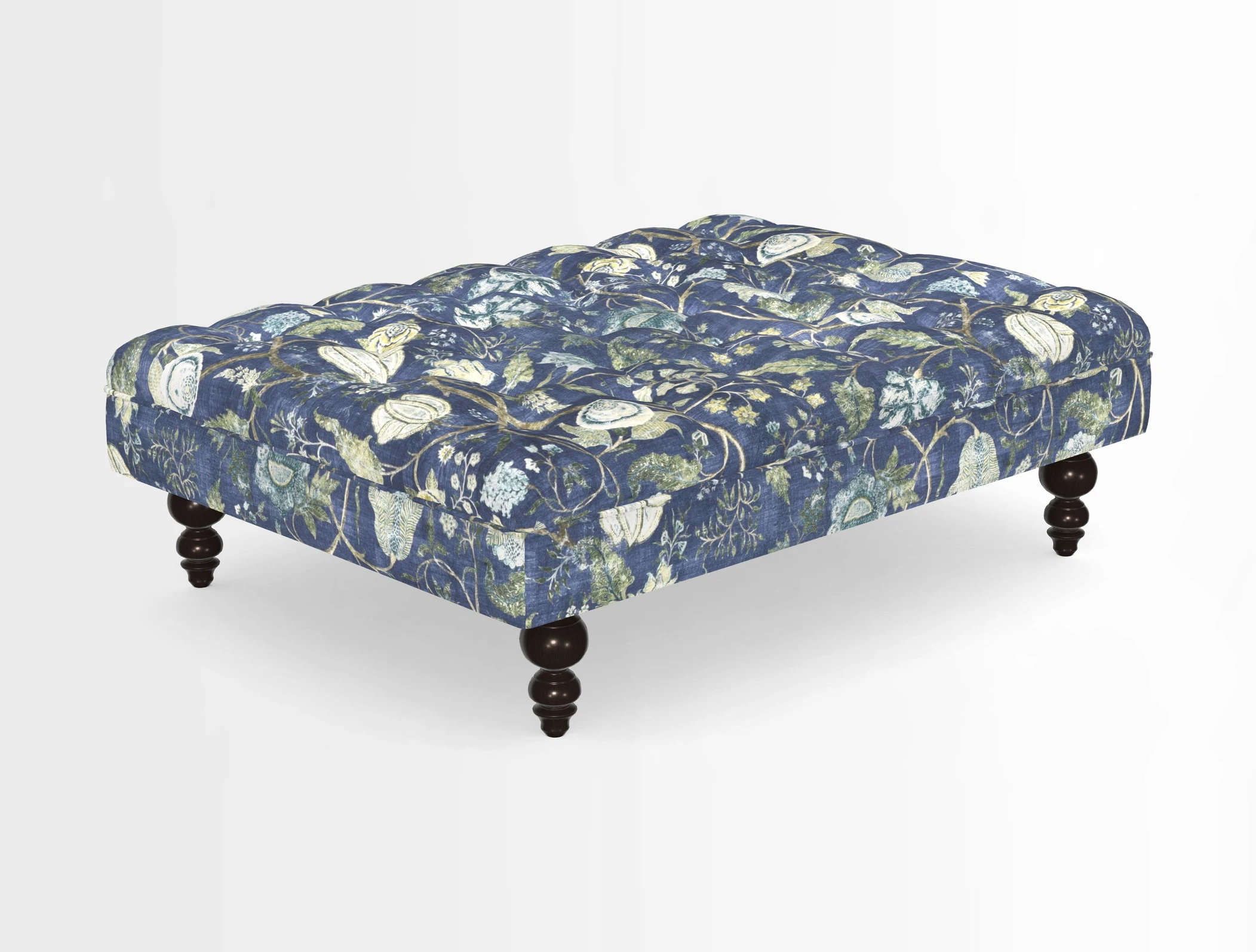 Bedham Footstool in RHS Gertrude Jekyll Lattice Green Alwinton 3 Seater Sofa in RHS Collection on Velvet William Hooker