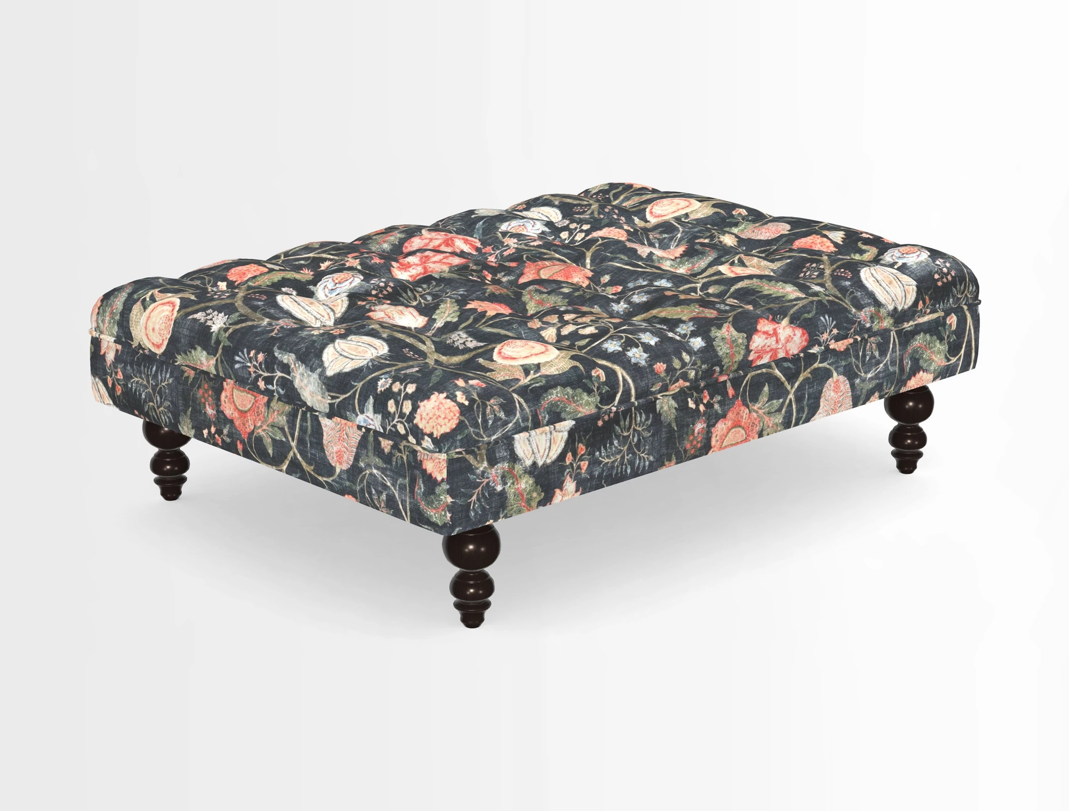 Bedham Footstool in RHS Gertrude Jekyll Lattice Green Alwinton 3 Seater Sofa in RHS Collection on Velvet William Hooker