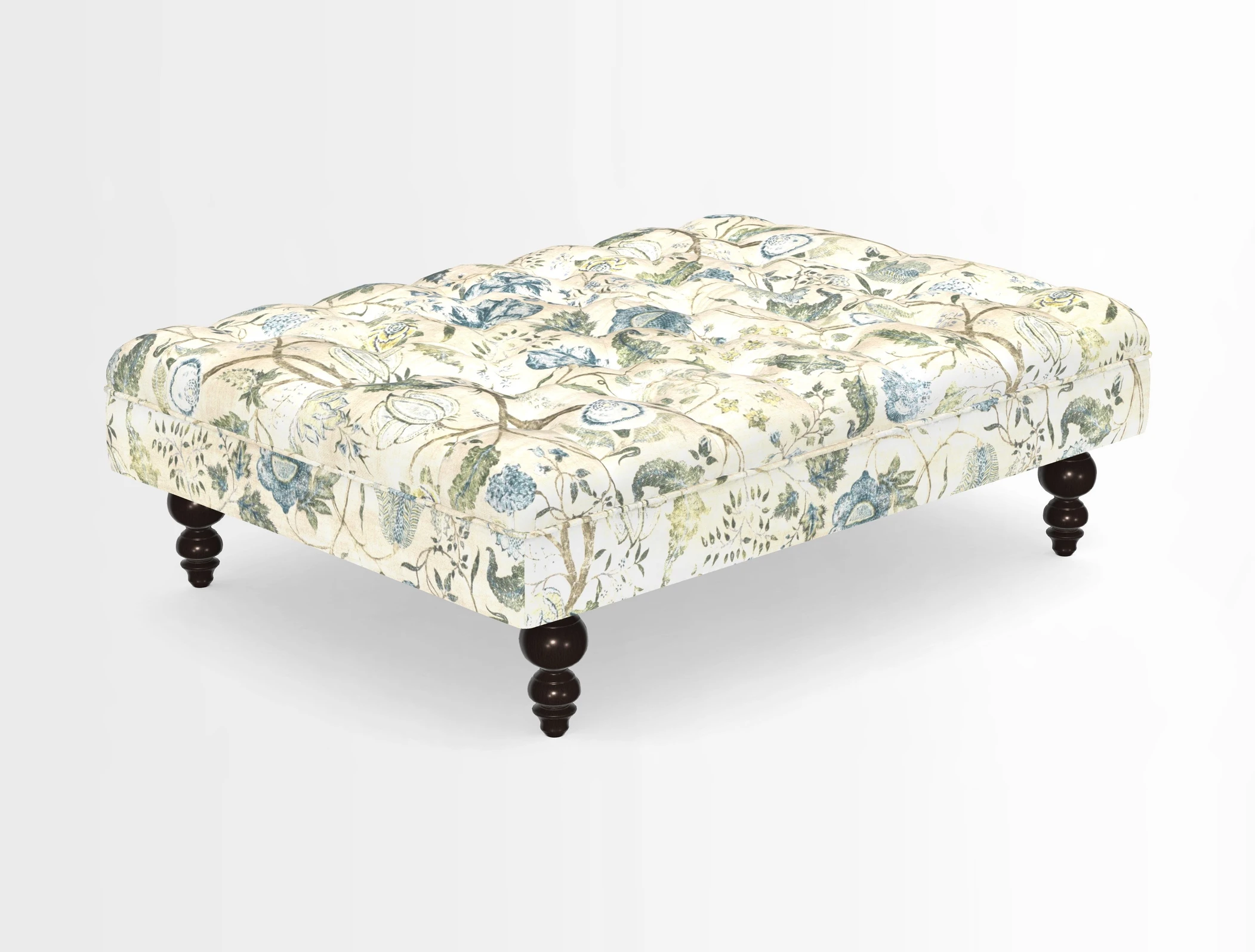 Bedham Footstool in RHS Gertrude Jekyll Lattice Green Alwinton 3 Seater Sofa in RHS Collection on Velvet William Hooker
