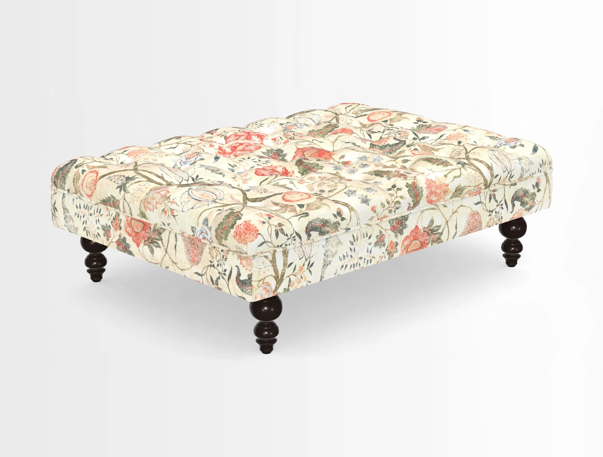 Bedham Footstool in RHS Gertrude Jekyll Lattice Green Alwinton 3 Seater Sofa in RHS Collection on Velvet William Hooker