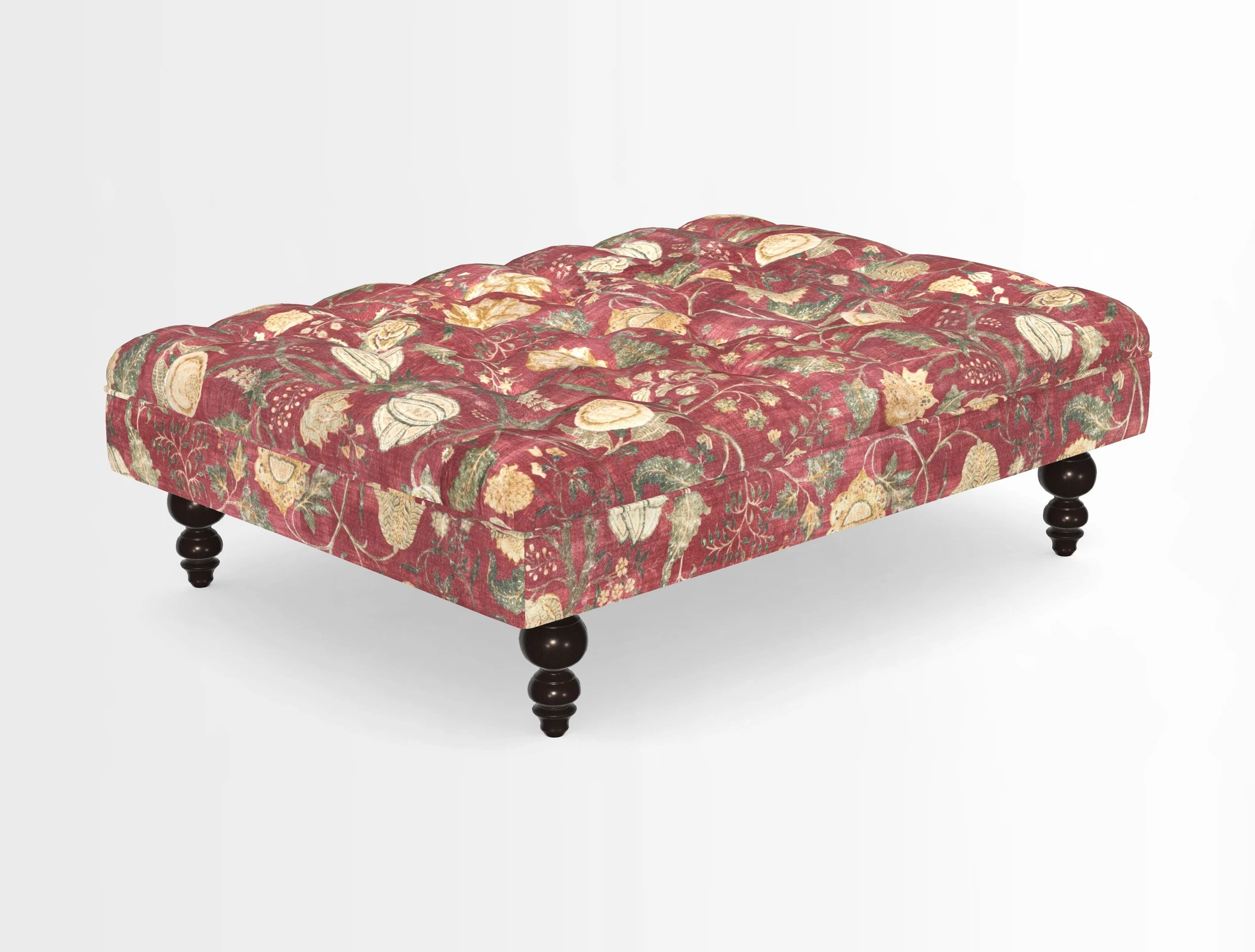 Bedham Footstool in RHS Gertrude Jekyll Lattice Green Alwinton 3 Seater Sofa in RHS Collection on Velvet William Hooker