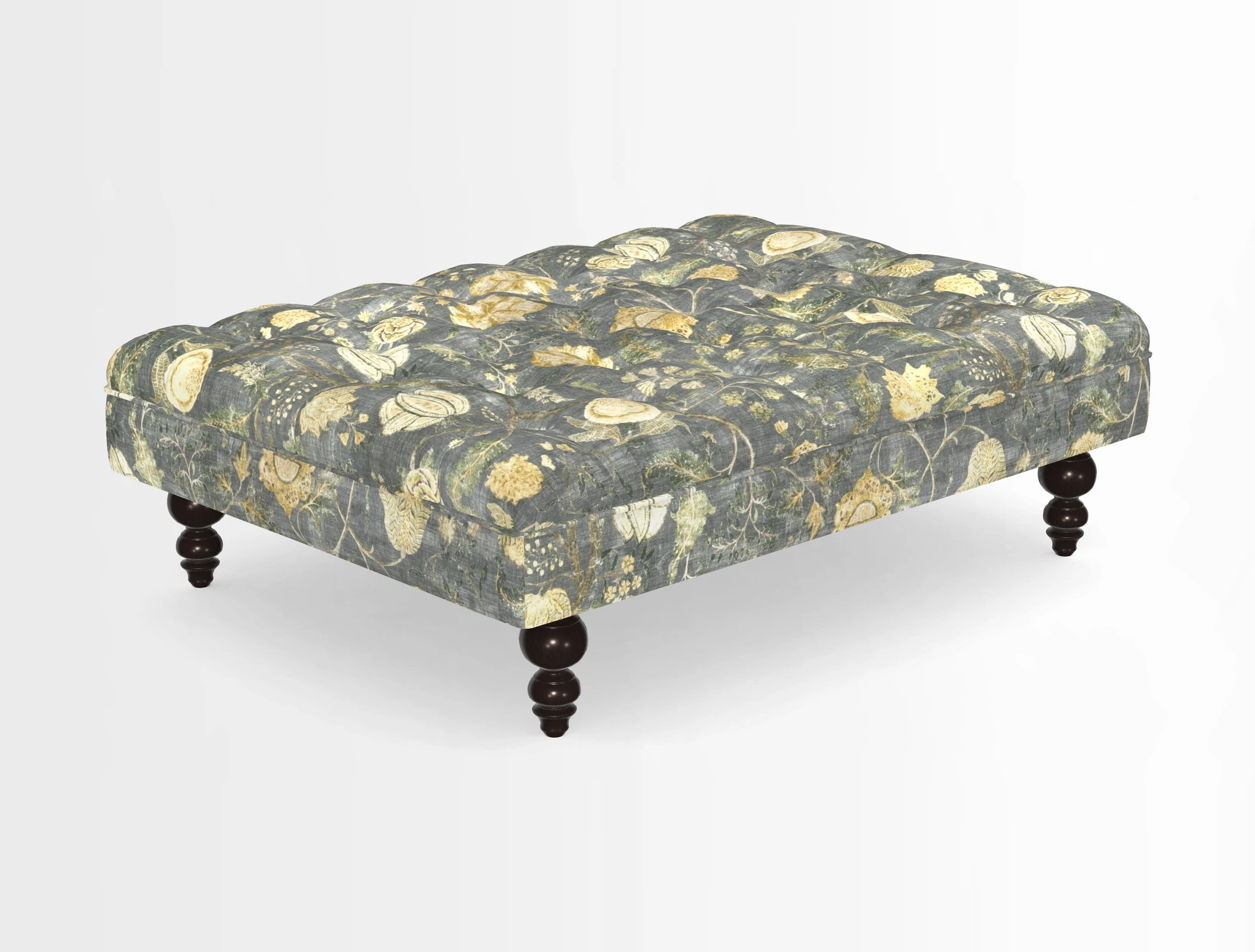 Bedham Footstool in RHS Gertrude Jekyll Lattice Green Alwinton 3 Seater Sofa in RHS Collection on Velvet William Hooker