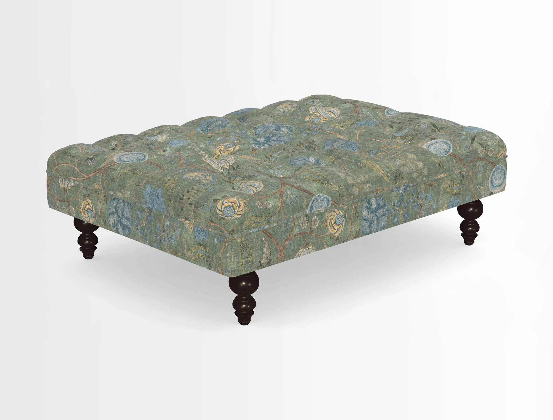 Bedham Footstool in RHS Gertrude Jekyll Lattice Green Alwinton 3 Seater Sofa in RHS Collection on Velvet William Hooker