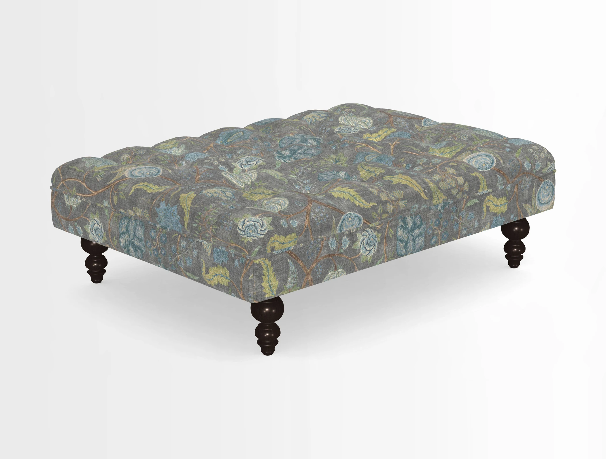 Bedham Footstool in RHS Gertrude Jekyll Lattice Green Alwinton 3 Seater Sofa in RHS Collection on Velvet William Hooker