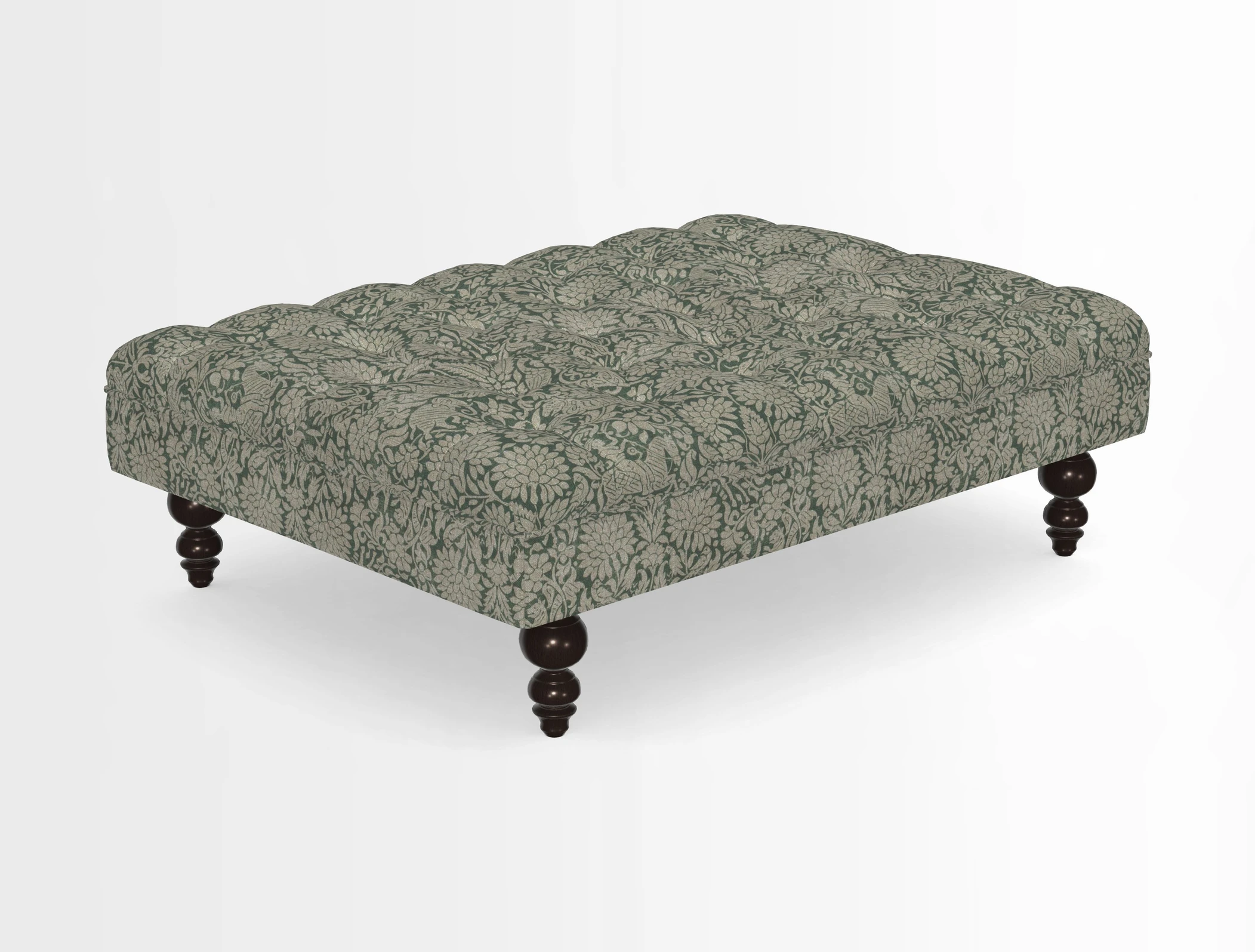Bedham Footstool in RHS Gertrude Jekyll Lattice Green Alwinton 3 Seater Sofa in RHS Collection on Velvet William Hooker