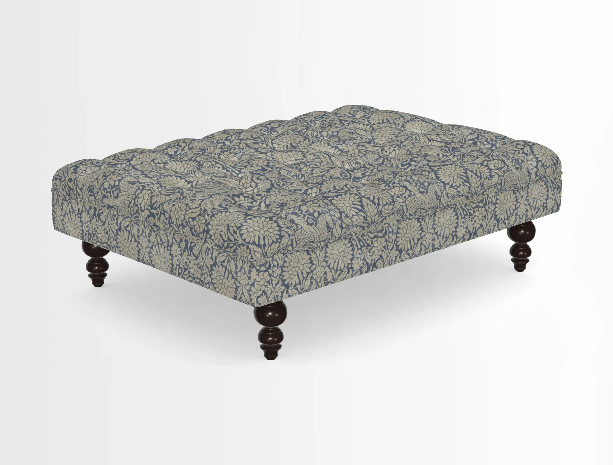 Bedham Footstool in RHS Gertrude Jekyll Lattice Green Alwinton 3 Seater Sofa in RHS Collection on Velvet William Hooker