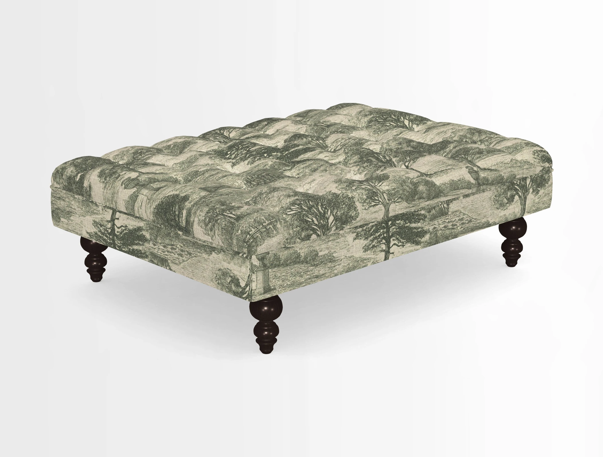 Bedham Footstool in RHS Gertrude Jekyll Lattice Green Alwinton 3 Seater Sofa in RHS Collection on Velvet William Hooker