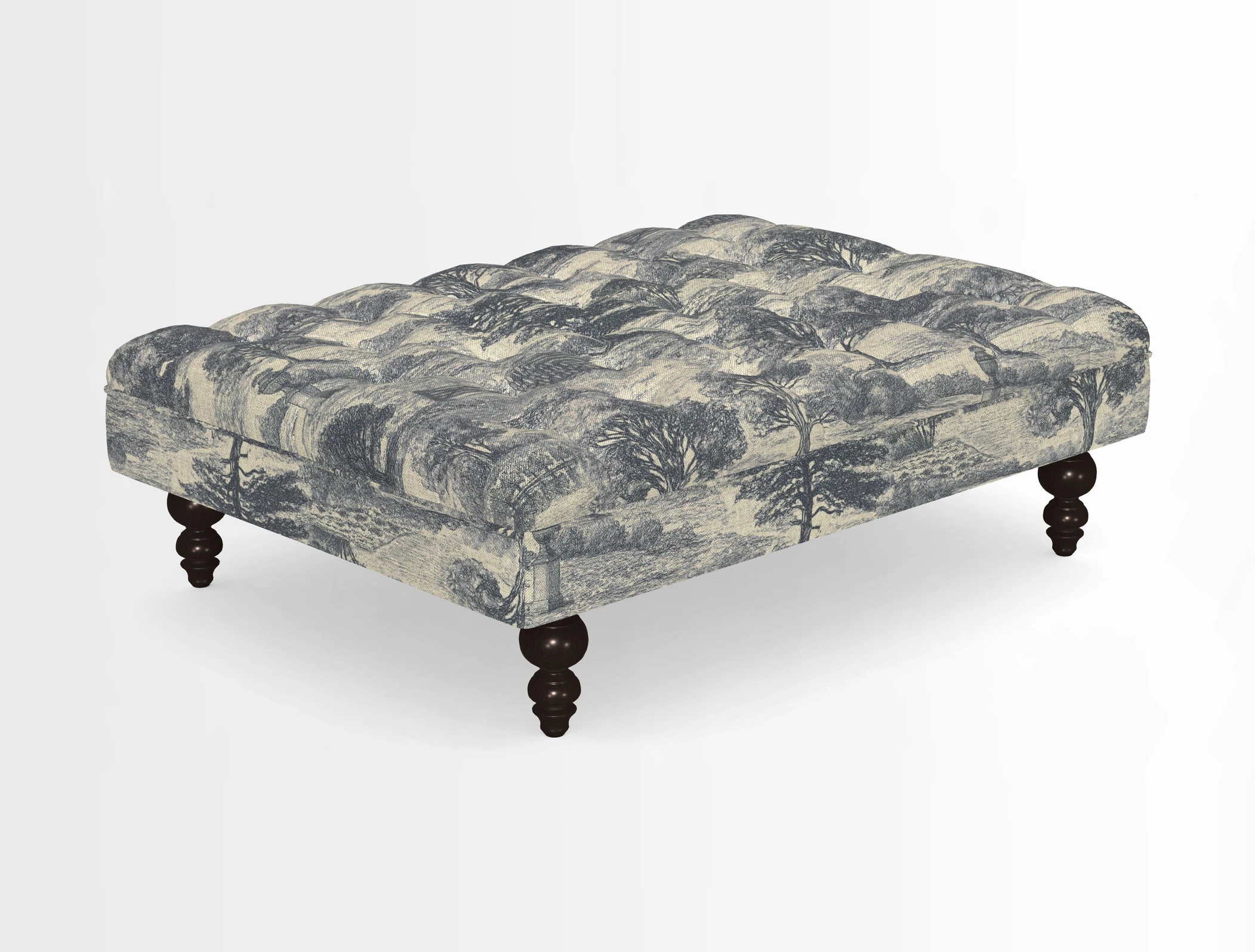 Bedham Footstool in RHS Gertrude Jekyll Lattice Green Alwinton 3 Seater Sofa in RHS Collection on Velvet William Hooker