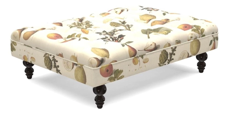 Bedham Footstool in RHS Gertrude Jekyll Lattice Green Alwinton 3 Seater Sofa in RHS Collection on Velvet William Hooker