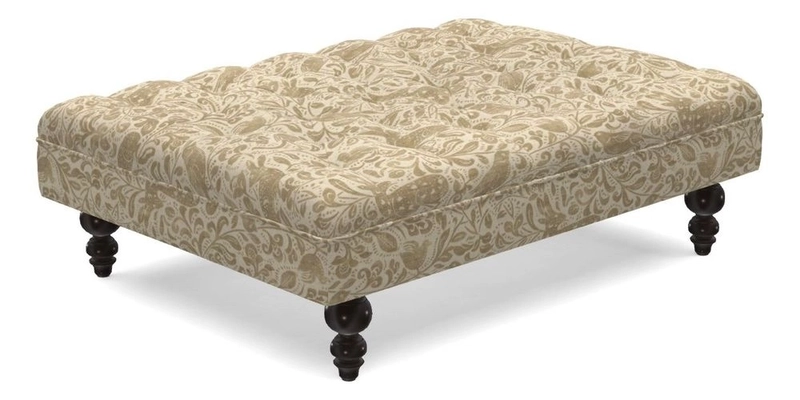 Bedham Footstool in RHS Gertrude Jekyll Lattice Green Alwinton 3 Seater Sofa in RHS Collection on Velvet William Hooker