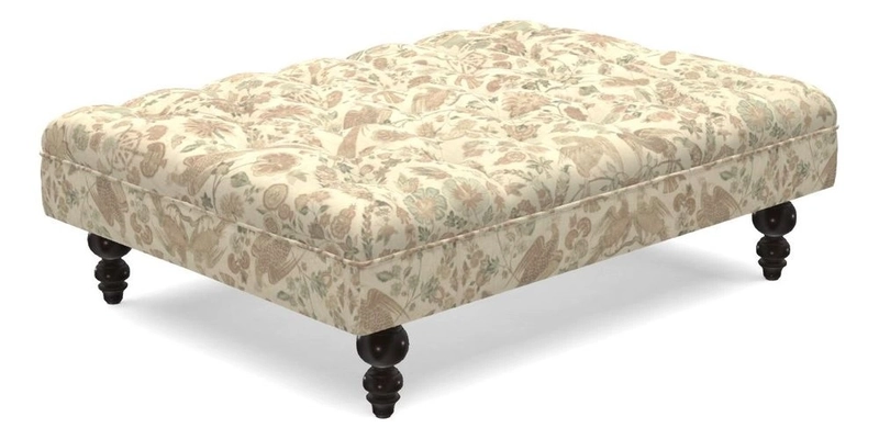Bedham Footstool in RHS Gertrude Jekyll Lattice Green Alwinton 3 Seater Sofa in RHS Collection on Velvet William Hooker