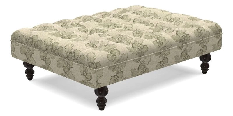 Bedham Footstool in RHS Gertrude Jekyll Lattice Green Alwinton 3 Seater Sofa in RHS Collection on Velvet William Hooker