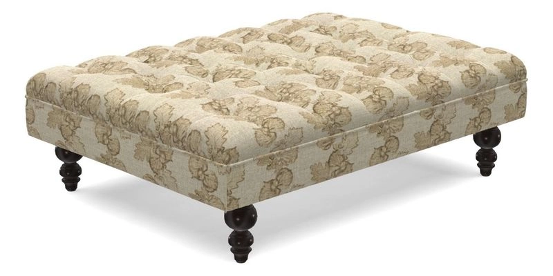 Bedham Footstool in RHS Gertrude Jekyll Lattice Green Alwinton 3 Seater Sofa in RHS Collection on Velvet William Hooker