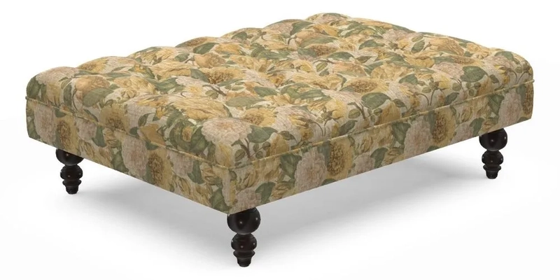 Bedham Footstool in RHS Gertrude Jekyll Lattice Green Alwinton 3 Seater Sofa in RHS Collection on Velvet William Hooker