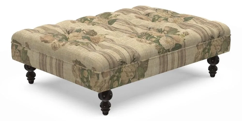 Bedham Footstool in RHS Gertrude Jekyll Lattice Green Alwinton 3 Seater Sofa in RHS Collection on Velvet William Hooker