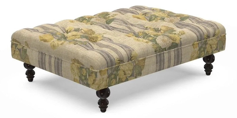 Bedham Footstool in RHS Gertrude Jekyll Lattice Green Alwinton 3 Seater Sofa in RHS Collection on Velvet William Hooker