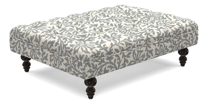 Bedham Footstool in RHS Gertrude Jekyll Lattice Green Alwinton 3 Seater Sofa in RHS Collection on Velvet William Hooker