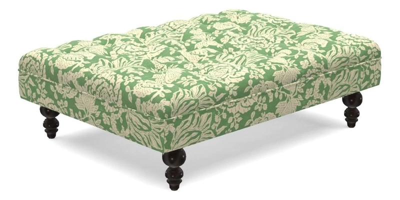 Bedham Footstool in RHS Gertrude Jekyll Lattice Green Alwinton 3 Seater Sofa in RHS Collection on Velvet William Hooker