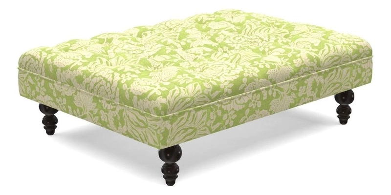 Bedham Footstool in RHS Gertrude Jekyll Lattice Green Alwinton 3 Seater Sofa in RHS Collection on Velvet William Hooker