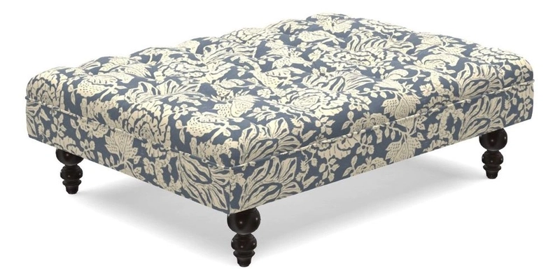 Bedham Footstool in RHS Gertrude Jekyll Lattice Green Alwinton 3 Seater Sofa in RHS Collection on Velvet William Hooker