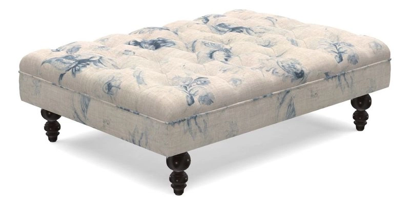 Bedham Footstool in RHS Gertrude Jekyll Lattice Green Alwinton 3 Seater Sofa in RHS Collection on Velvet William Hooker