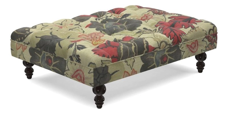 Bedham Footstool in RHS Gertrude Jekyll Lattice Green Alwinton 3 Seater Sofa in RHS Collection on Velvet William Hooker