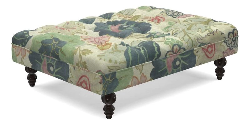 Bedham Footstool in RHS Gertrude Jekyll Lattice Green Alwinton 3 Seater Sofa in RHS Collection on Velvet William Hooker