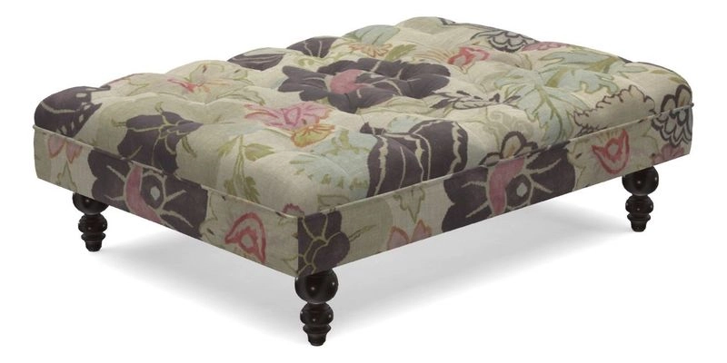 Bedham Footstool in RHS Gertrude Jekyll Lattice Green Alwinton 3 Seater Sofa in RHS Collection on Velvet William Hooker