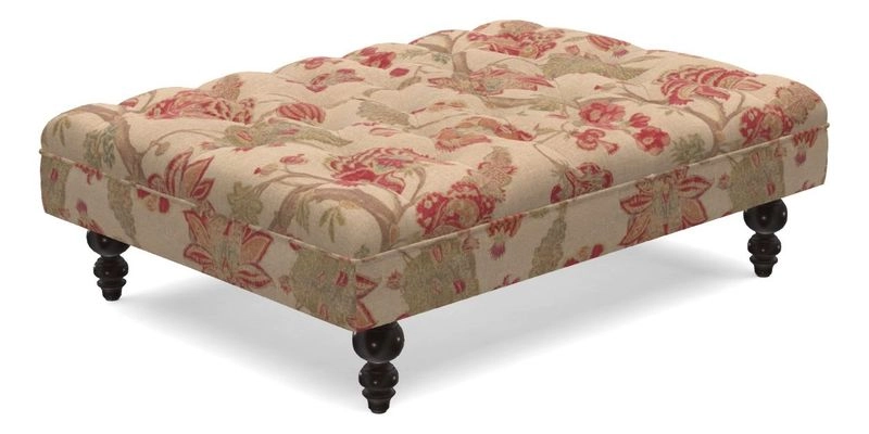 Bedham Footstool in RHS Gertrude Jekyll Lattice Green Alwinton 3 Seater Sofa in RHS Collection on Velvet William Hooker