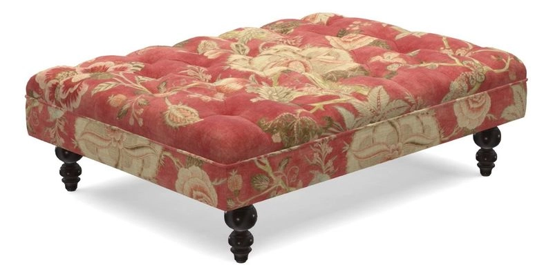 Bedham Footstool in RHS Gertrude Jekyll Lattice Green Alwinton 3 Seater Sofa in RHS Collection on Velvet William Hooker