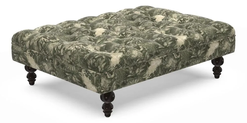 Bedham Footstool in RHS Gertrude Jekyll Lattice Green Alwinton 3 Seater Sofa in RHS Collection on Velvet William Hooker