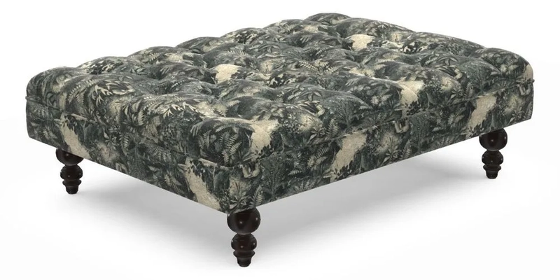 Bedham Footstool in RHS Gertrude Jekyll Lattice Green Alwinton 3 Seater Sofa in RHS Collection on Velvet William Hooker